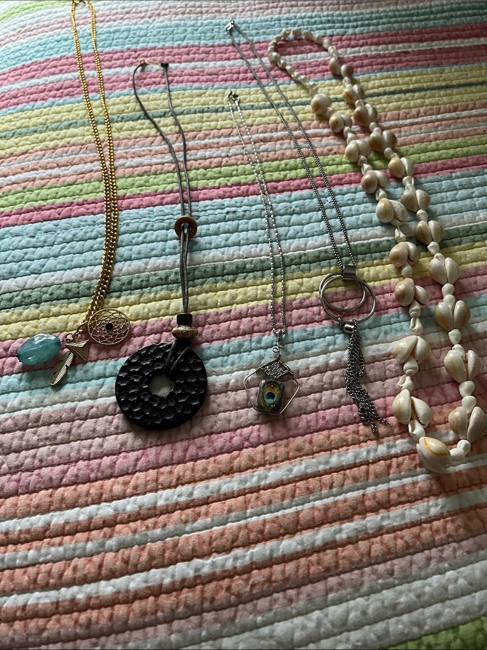 Source Unknown Multi-Necklace Set in Gold, Black, Silver, Cream, Aqua